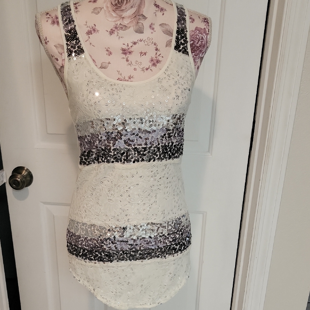 Daytrip White Sequin Fitted Tank Top